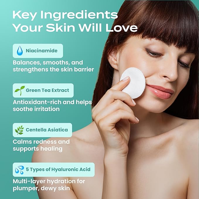 Body Restore Niacinamide Toner Pads – Christmas Stocking Stuffers, White Elephant, Korean Skin Care, Face Wipe with Hyaluronic Acid, Travel Essentials, Birthday Gifts for Women, Men – Cooling Jelly