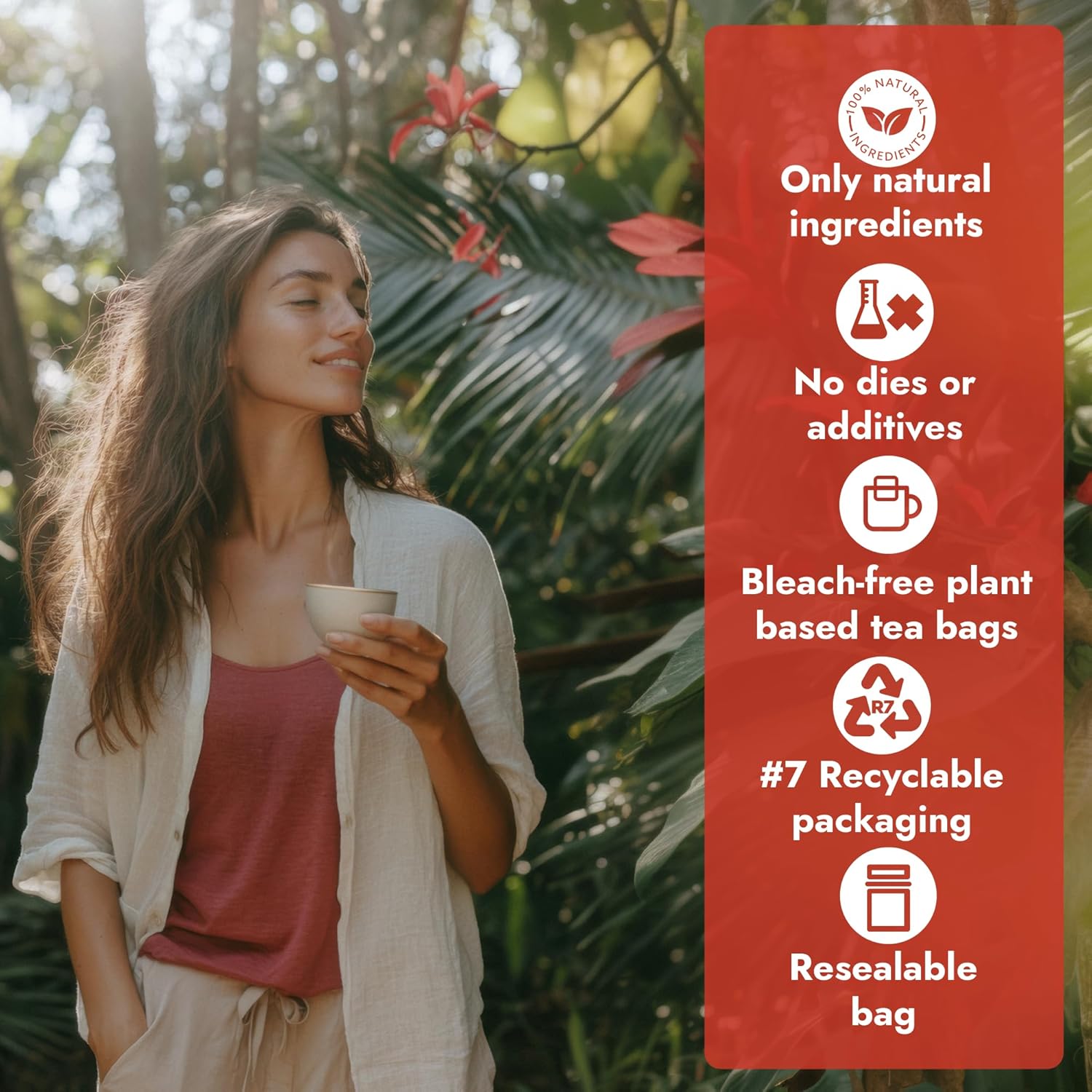 Vital Bloom Pure Cinnamon Tea, warm, spicy flavor, 100% Natural, Caffein Free, Hot or Cold Brew Herbal Tea, Bleach Free Tea Bags, Non GMO (Free Bamboo Tongs included)