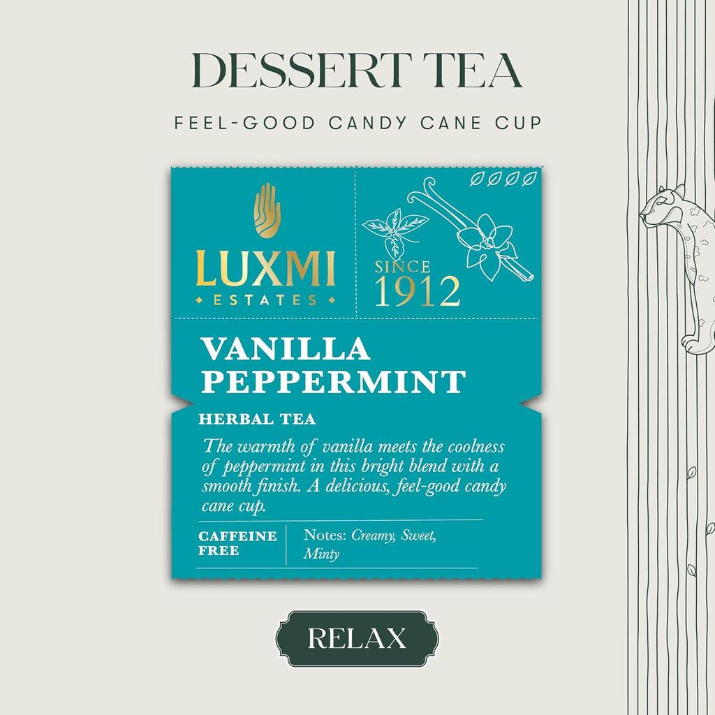Luxmi Estates - Organic Peppermint Tea with Natural Vanilla Extract - Loose Leaf - 25g (12 Cups) Tea Bags, Limited Fall Tea With the Natural Sweetness of Vanilla, Perppermint Aids Digestion