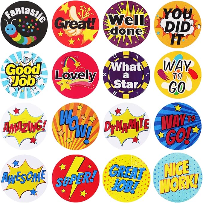 1000 Pieces Reward Stickers for Teachers,Fun Motivational Stickers Labels for Kids Students School Classroom in 16 Designs Styles (2 Rolls)