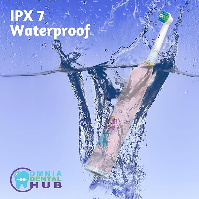 1 PCs 0Rotating Kids Electric Toothbrush with 2 Brush Heads IPX7 by Omnia ONE | 3 Modes, Rechargeable 30 Days Battery Life, IPX7 Waterproof, USB Charger & Block Included, Fun & Effective Oral Care