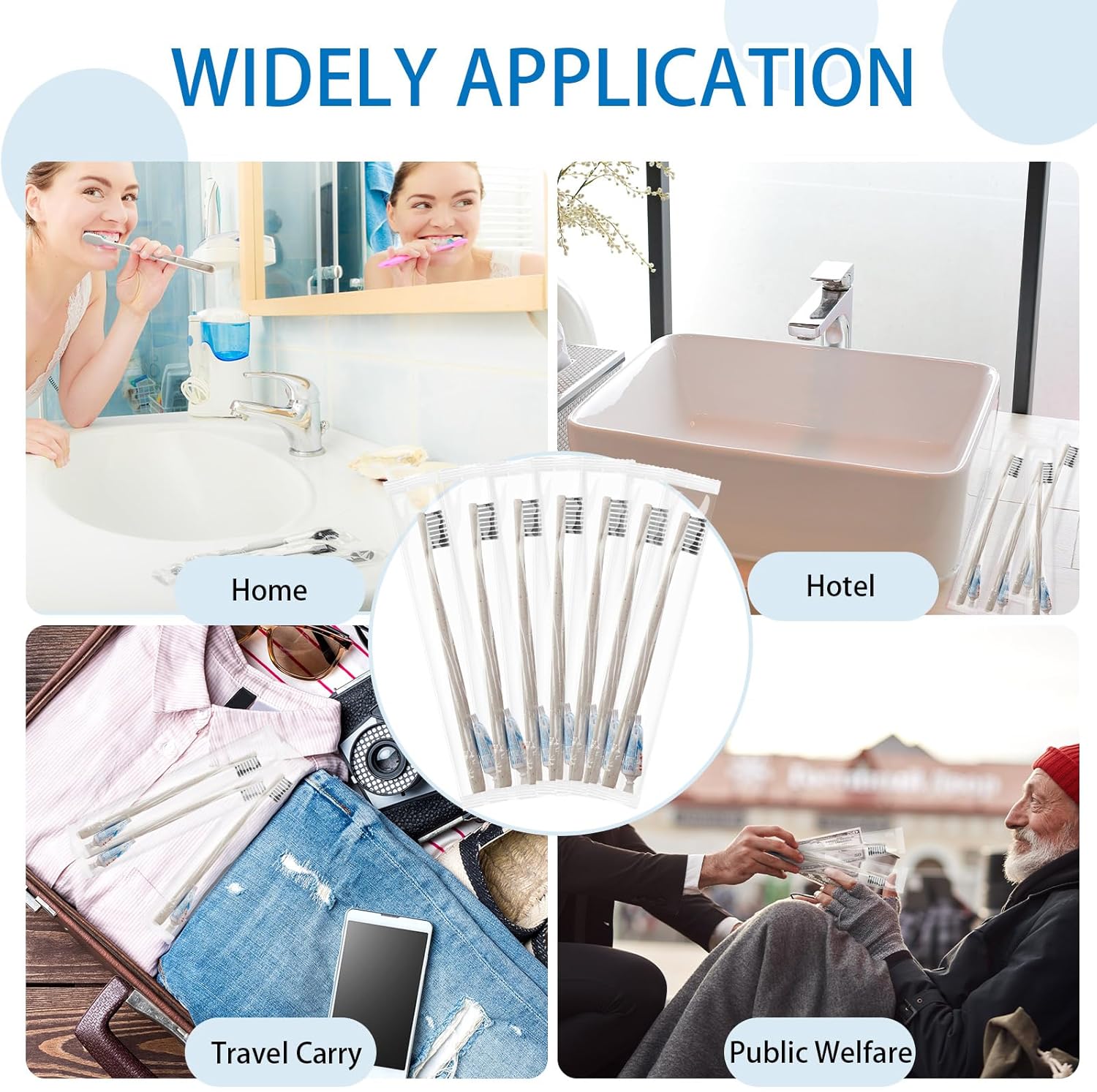 Uiifan 500 Sets Disposable Toothbrushes with Toothpaste Bulk Individually Wrapped Travel Toothbrush Kit Soft Bristle Tooth Brushes Homeless Supplies for Hotel Shelter Nursing Home Charity Donation