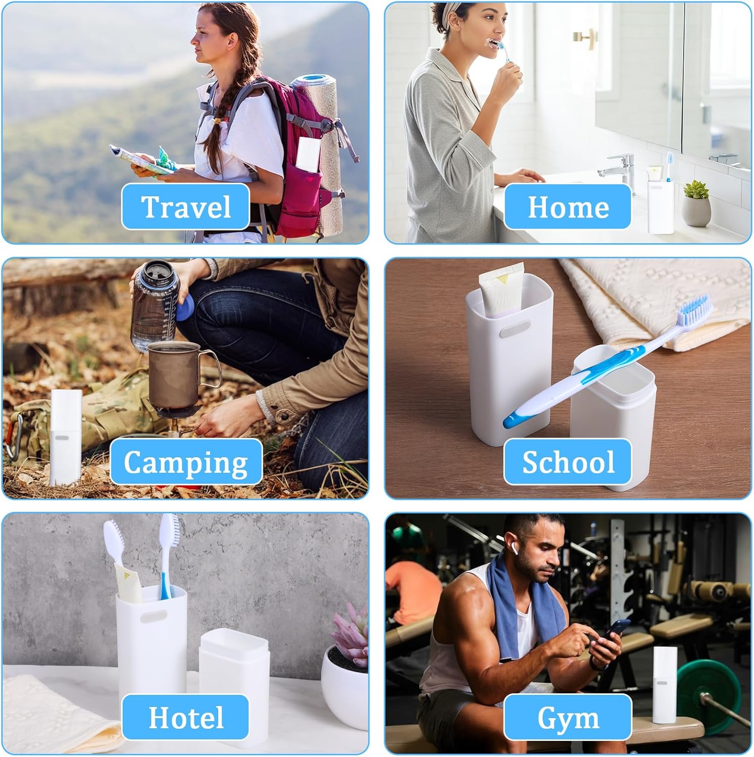 Travel Toothbrush Holder Case Portable Toothbrush and Toothpaste Travel Case with Ventilation Hole Tooth Brush Cup with Cover Storage Container for Traveling Camping Business School Outdoor