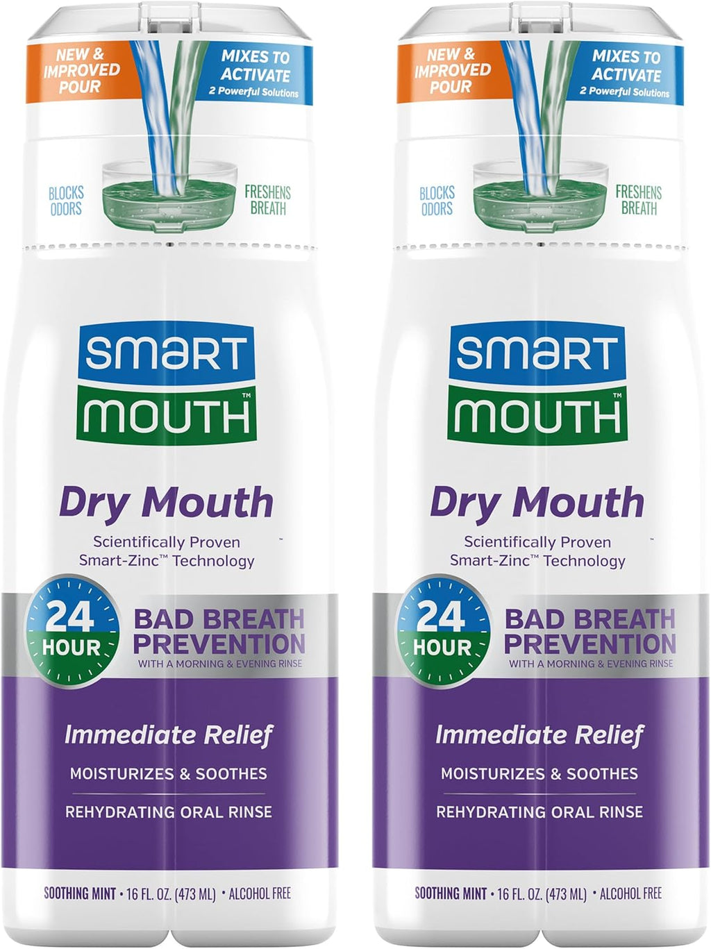 SmartMouth Activated Dry Mouth Mouthwash, Dry Mouth and Bad Breath Relief, Mint, 16 fl oz, 2 Pack