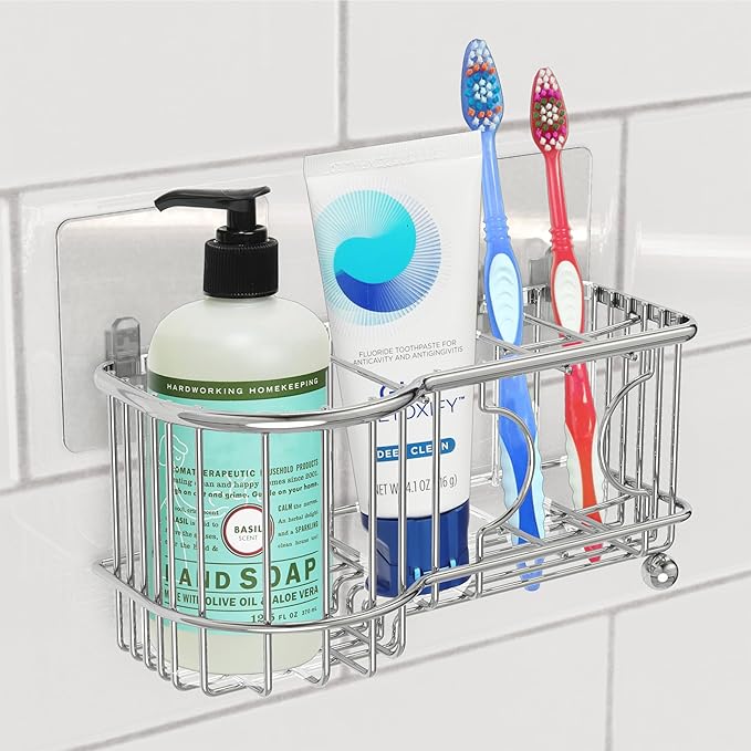 Simple Houseware Stainless Steel 6 Slots Toothbrush Holder Adhesive Wall Organizer, Chrome