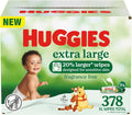 Huggies Extra Large Baby Wipes, Unscented, 9 Flip-Top Packs, 378 XL Wipes Total, Packaging May Vary