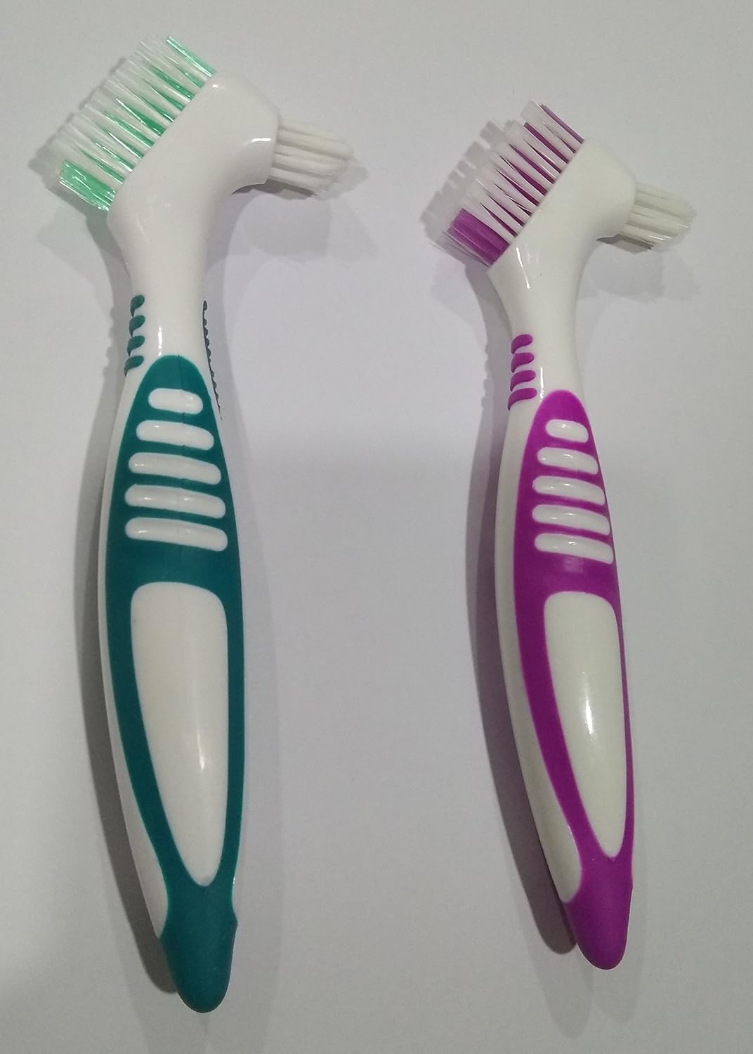 2-Pack Denture Cleaning Brush Set- Hygiene Denture Cleaner Set for Denture Care- Top Denture Cleanser Tool w/ Multi-Layered Bristles & Rubber Handle