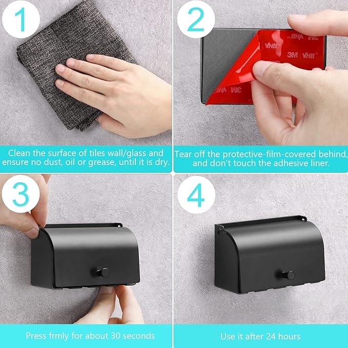 4-Slot Stainless Steel Toothbrush Holder with Cover - Wall Mounted, Dustproof, Self-Adhesive, Rustproof Bathroom Organizer for Toothbrush Storage (Black)