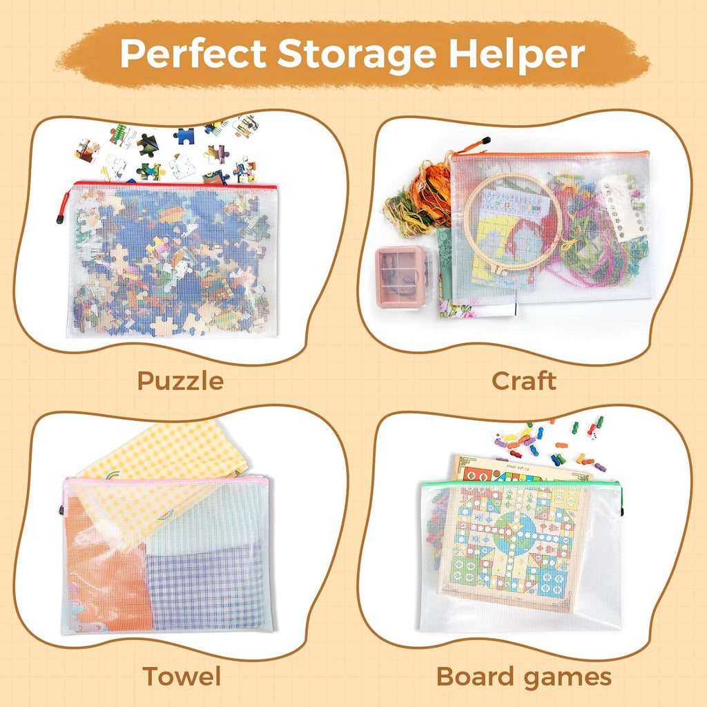 Umriox 24 Pack 12 Colors Zipper Pouches for Organizing, A3 Size (16.9 x 12.4), Big mesh Bags, Zipper Bags for Puzzles & Board Game Storage, Office Supplies Travel Toiletries