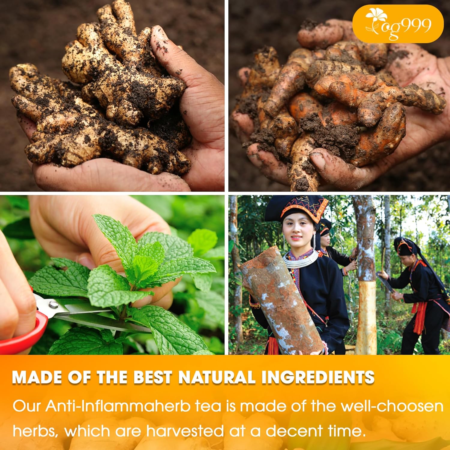 120 Tea Bags - Anti-Inflammaheb Loose Leaf Tea, 100% Natural from Ginger, Turmeric, Peppermint, Black Pepper, Cinnamon. Made with Natural Material Tea Bags. No Sugar, No Caffeine, No Gluten, Vegan.