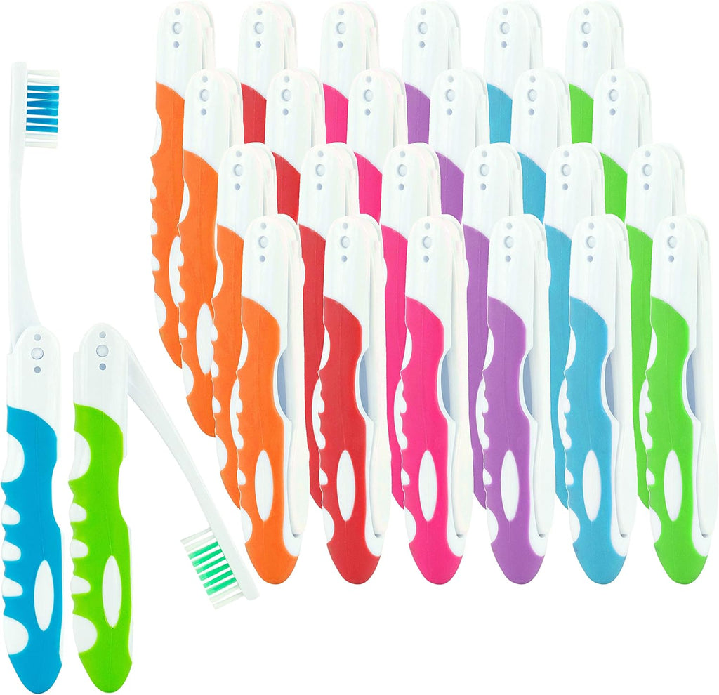 Portable Folding Toothbrush with Built-in Cover - Collapsible Multicolor Travel Kit (25 Pack Firm-Multicolor)