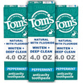 Tom's of Maine Whiten Plus Deep Clean Whitening Toothpaste, Natural Whitening Toothpaste with Plant-Based Cleansers, Enamel Safe, Whitens Without Causing Sensitivity, Peppermint, 4.0 oz (Pack of 3)