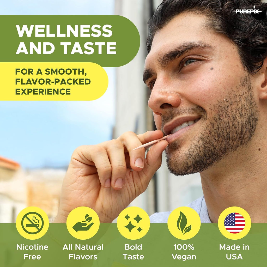 Mullein Pix, Extra Thick Flavored Toothpicks Infused with Mullein Leaf, Natural Quit Smoking Alternative, Lung Cleanse Support, Nicotine Free, Kosher Vegan, Made in The USA (Classic Spearmint 3 Pack)