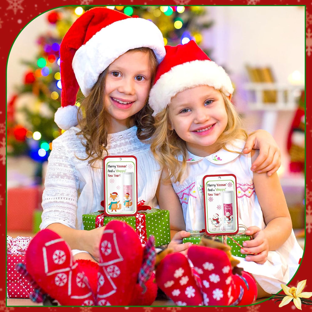 100 Pack Christmas Lip Balms Bulk Christmas Party Gifts Favors Stocking Stuffers Holiday Lip Balms Employee Staff Team Appreciation Gifts Thank You for Teacher Coworkers (Cute)