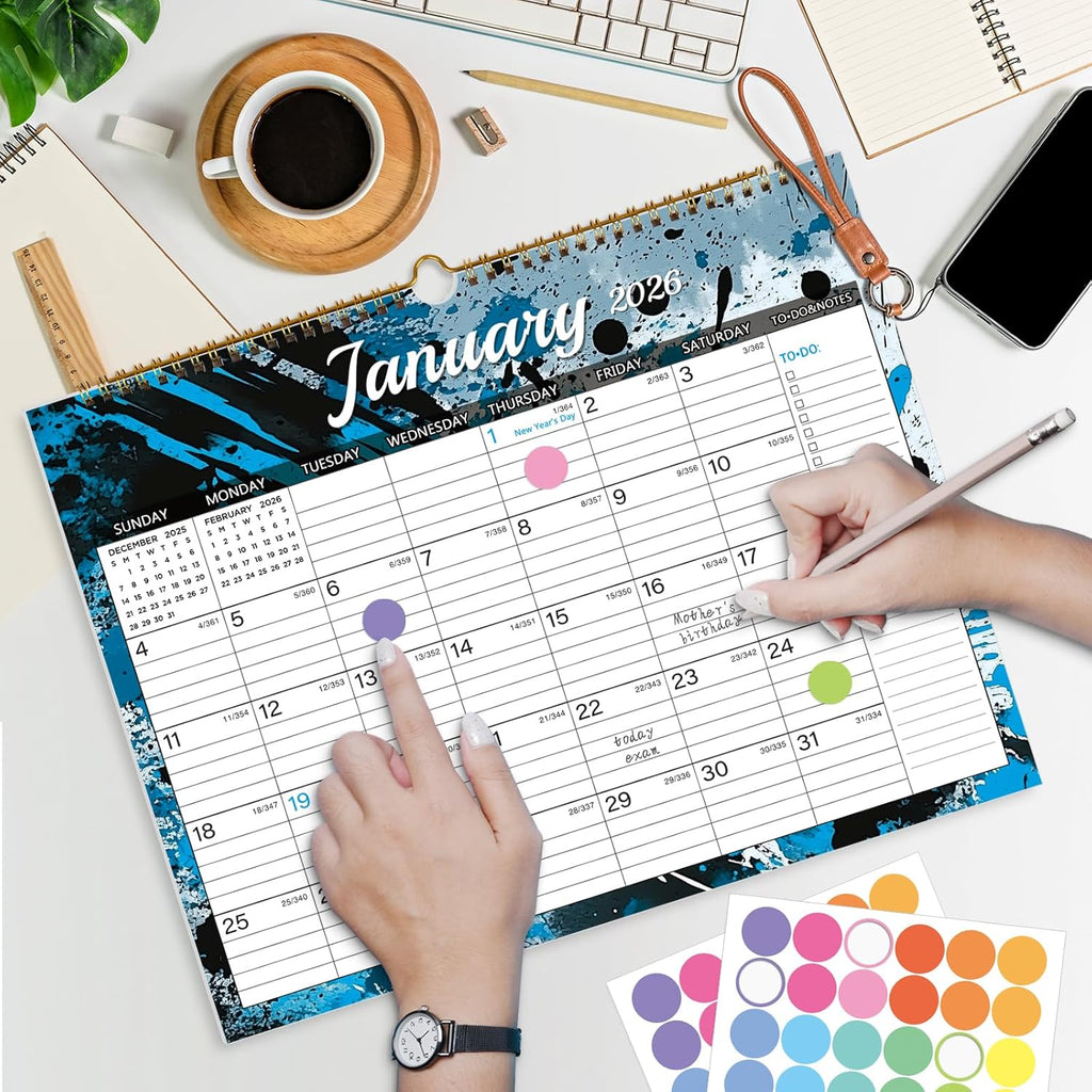 2026 Calendar, Wall Calendar 2026-2027, 18 Month Calendar January 2026 - June 2027, 14.8" X 11.5", Calendar with Twin-Wire Binding, Hanging Hook and Julian Dates (Colorful Ink)