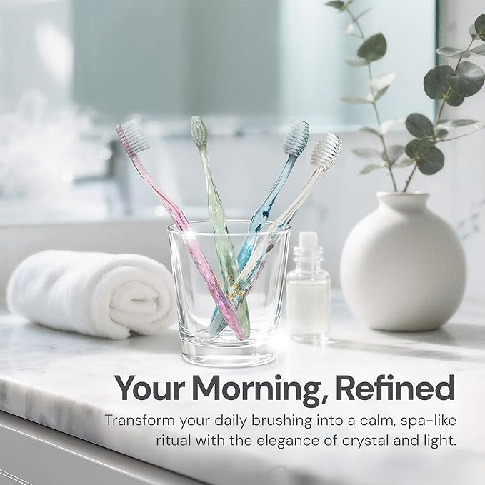 Nano-b Manual Toothbrush Set for Adults with Sensitive Gums, Silver Soft/Medium Bristles, Travel Cases, Blue, Pink, Green, Crystal, 12-Pack