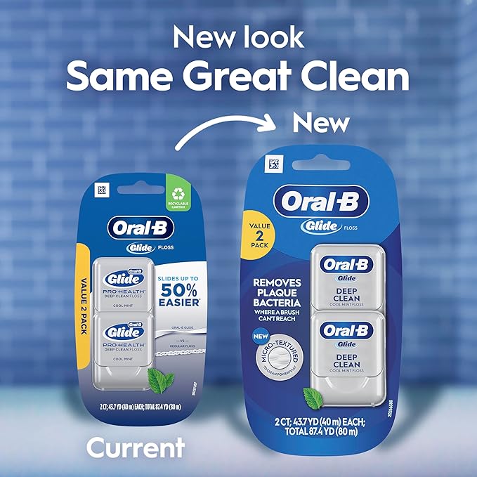 Oral-B Glide Deep Clean Cool Mint Dental Floss, Value 2 Pack (40m Each)