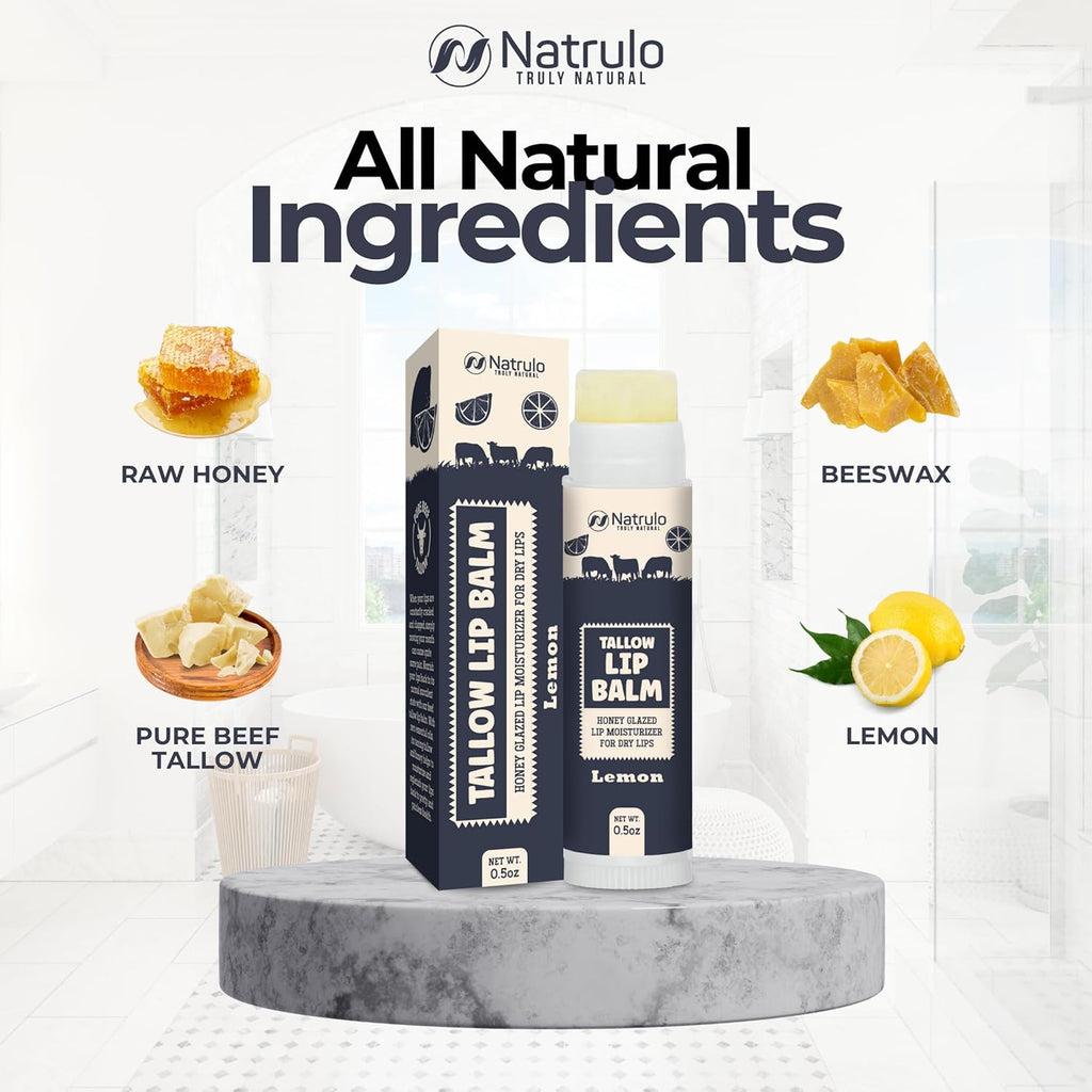 Beef Tallow Lip Balm – Natural Tallow Beeswax Chapstick – Hydrating Moisturizer Grass Fed Bison Tallow Balm Lip Care – Soothes Chapped, Dry Lips, Sensitive Skin – Long Lasting & Vitamin Rich USA-Made