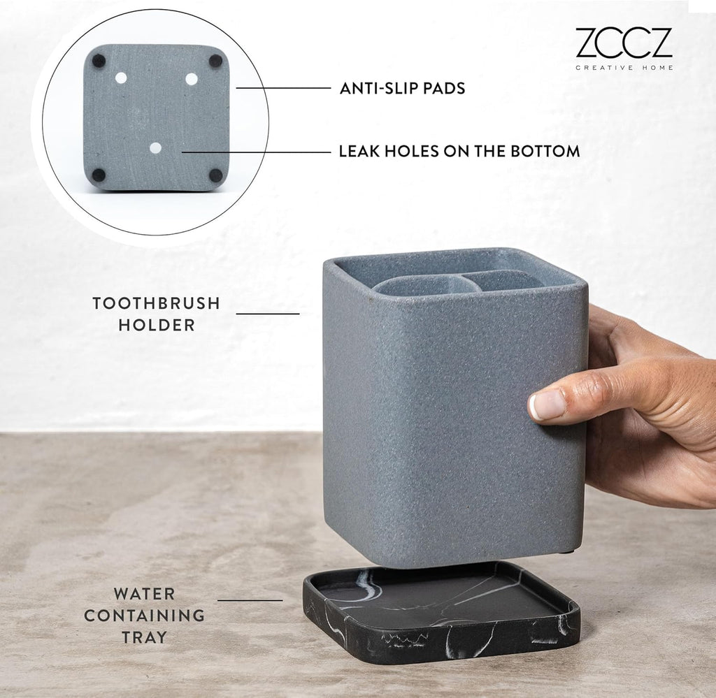 ZCCZ Toothbrush Holder, Durable Countertop Resin Electric Toothbrush Toothpaste Makeup Brush Razor Holder Stand Bathroom Organizer with Detachable Tray
