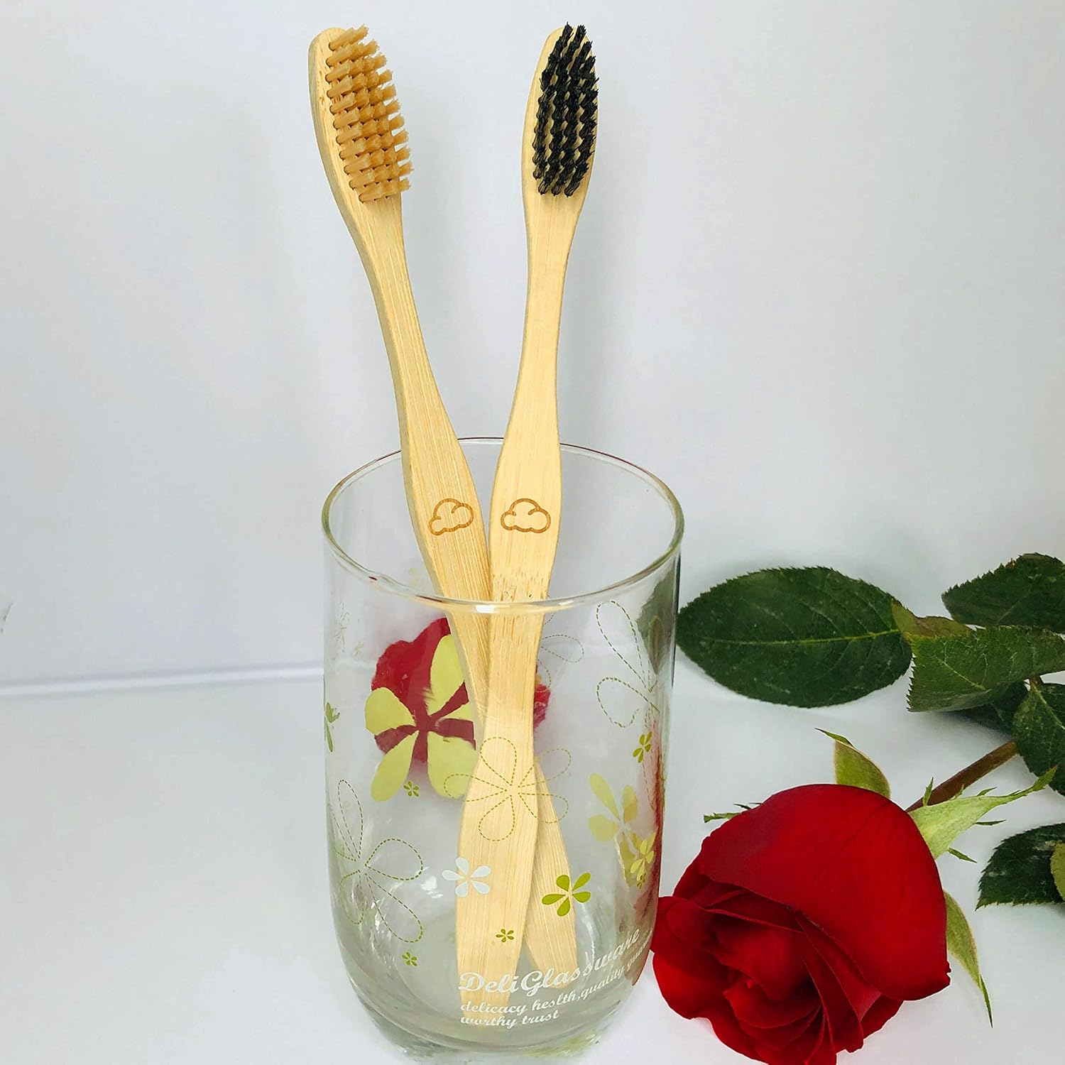 Bamboo Toothbrush Medium Bristle, 10Pcs Biodegradable Bulk Wooden Toothbrushes