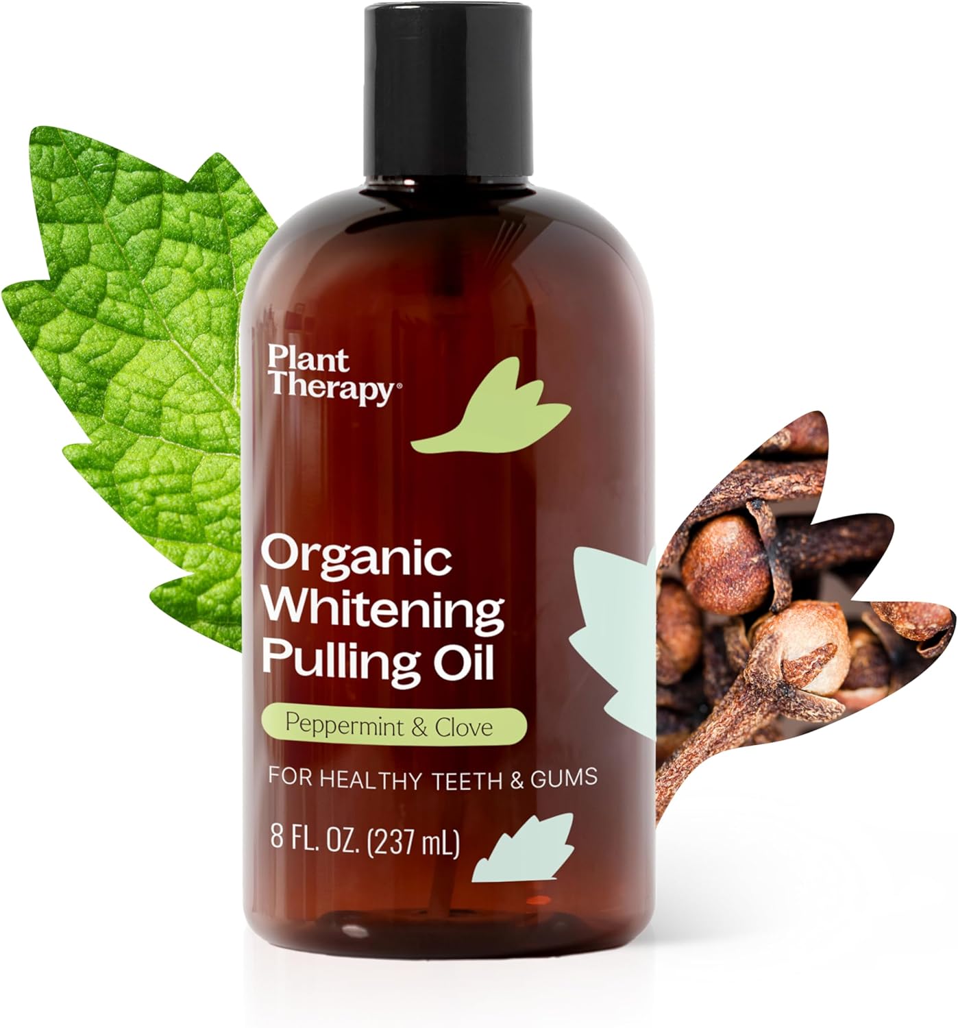 Plant Therapy Organic Whitening Pulling Oil 8 oz Peppermint & Clove, Naturally Whitens Teeth, Freshens Breath & Supports Gum Health, Helps Calm Oral Irritation and Discomfort, Natural Essential Oils