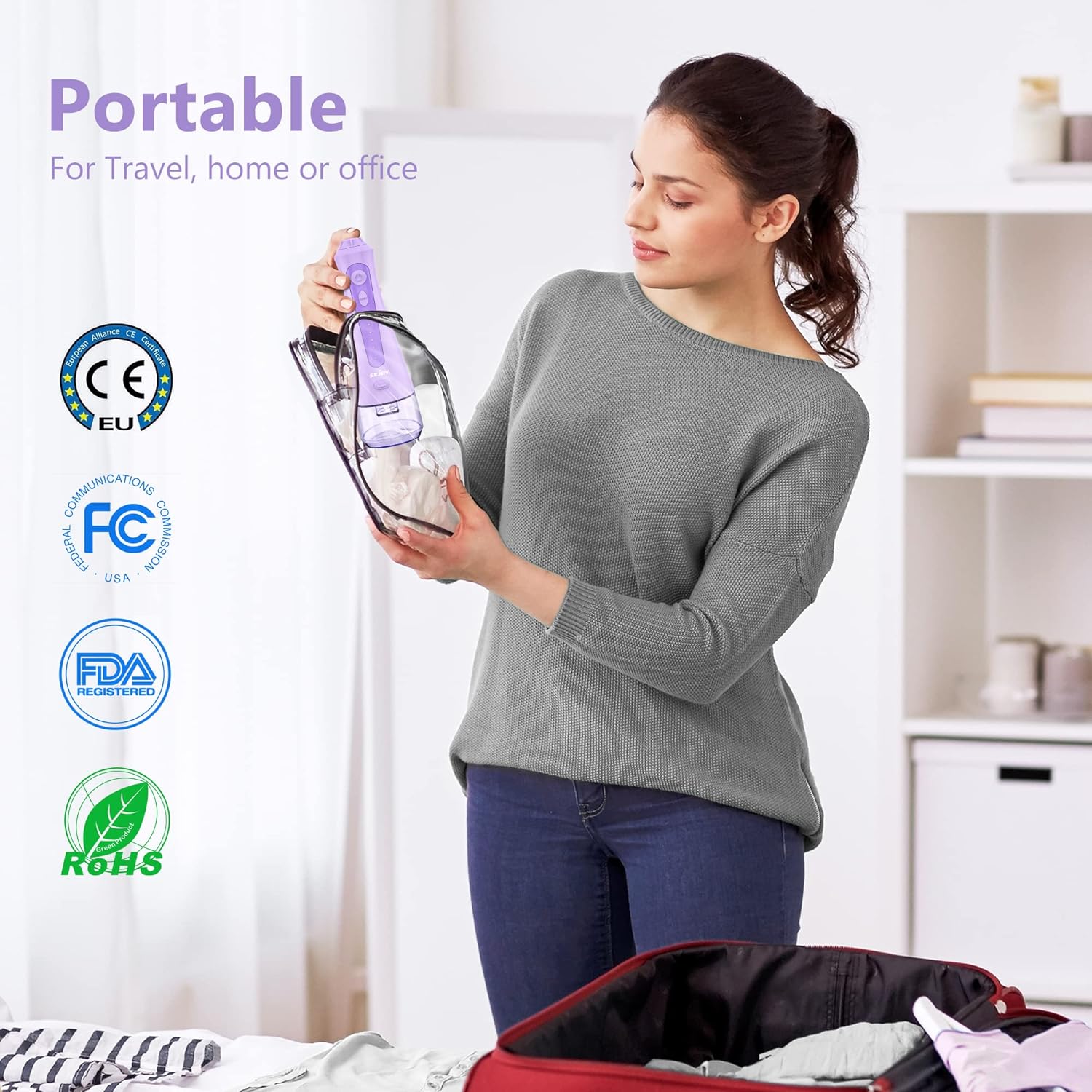 Sejoy Water Flossers for Teeth Cleaning, Water Flosser for Teeth Rechargeable Cordless, Electric Portable, 5 Cleaning Modes 8 Jet Tips, IPX7 Waterproof, 230ml, for Travel and Home