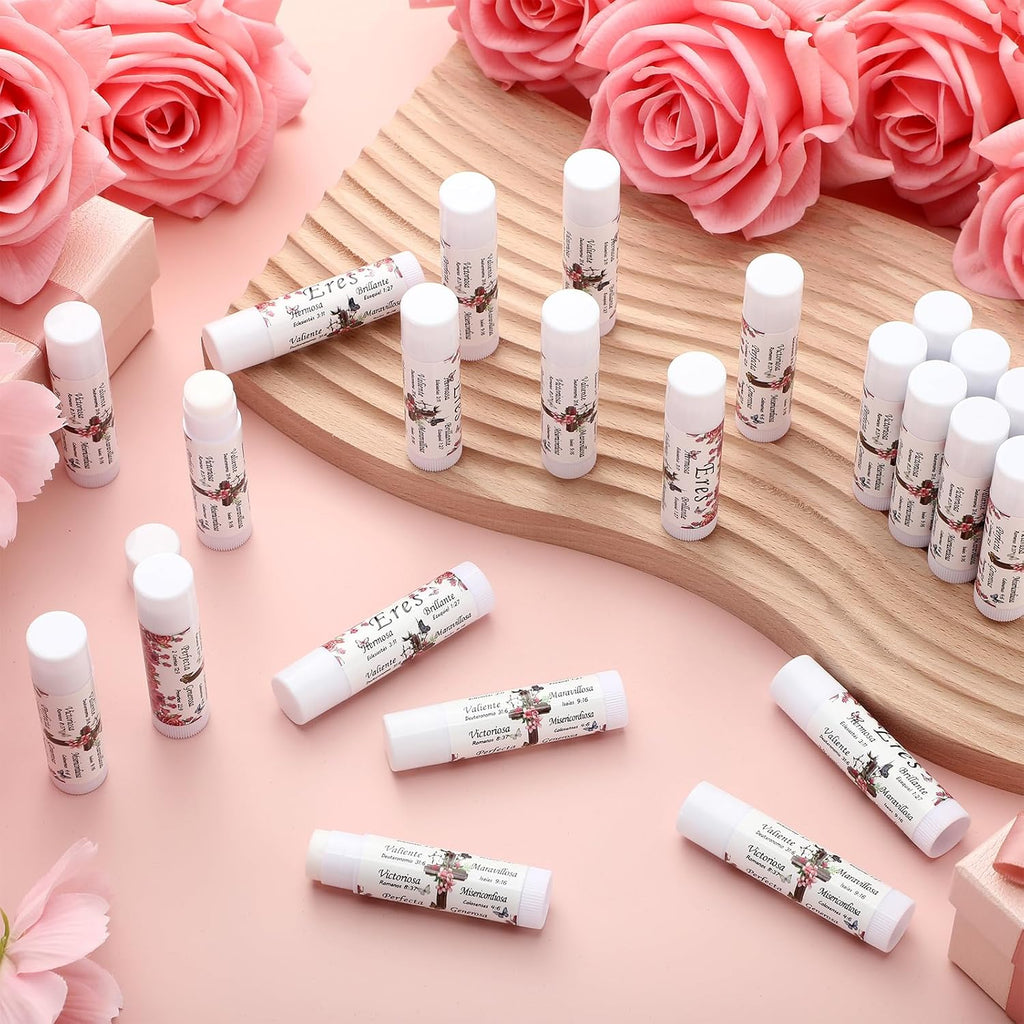 50 Pcs Christmas Christian Lip Balm Bulk Bible Verses Lip Balm Scripture Christian Gifts for Women Faith Religious Church Party Favor Inspirational Gift for Coworker Staff Employee(Rose)