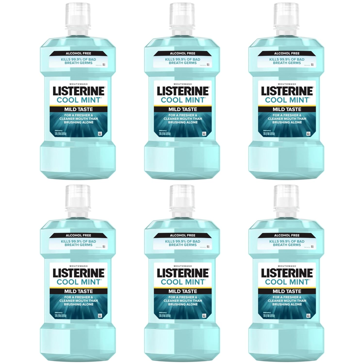 Listerine Cool Mint Alcohol Free Mouthwash, Bad Breath Germ Killing, Bad Breath Treatment Oral Rinse for Adults; Cool Mint Flavor, 500 mL, 6 Pack