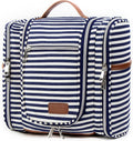 Pearl Angeli Hanging Toiletry Bag for Women, Large Makeup Cosmetic Bag, Water Resistant Toiletries Travel Essentials Organizer, Full-size Container, Navy-striped