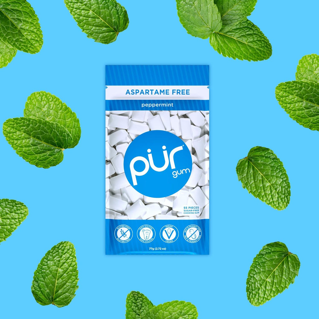 PUR Gum | Aspartame Free Chewing Gum | 100% Xylitol | Natural Peppermint Flavored Gum, 55 Pieces (Pack of 1)