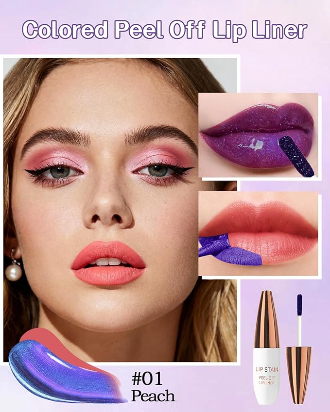 Lip Stain Peel Off, Waterproof Long Lasting Qiciy Tattoo Lip Gloss Color Peel Off Lips Tint Stain, Transfer-Proof Matte Tinted Lips Liner, High Pigmented Tattoo Lipstick Makeup Gift for Women-01 Peach