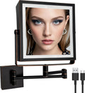 Ruacq Rechargeable Wall Mounted Makeup Mirror with Lights, Double Sided 1X/10X Magnifying Vanity Mirror with 3 Color Lights, Touch Screen Dimmable, 360° Rotation Foldable Arm (Oil Rubbed Bronze)