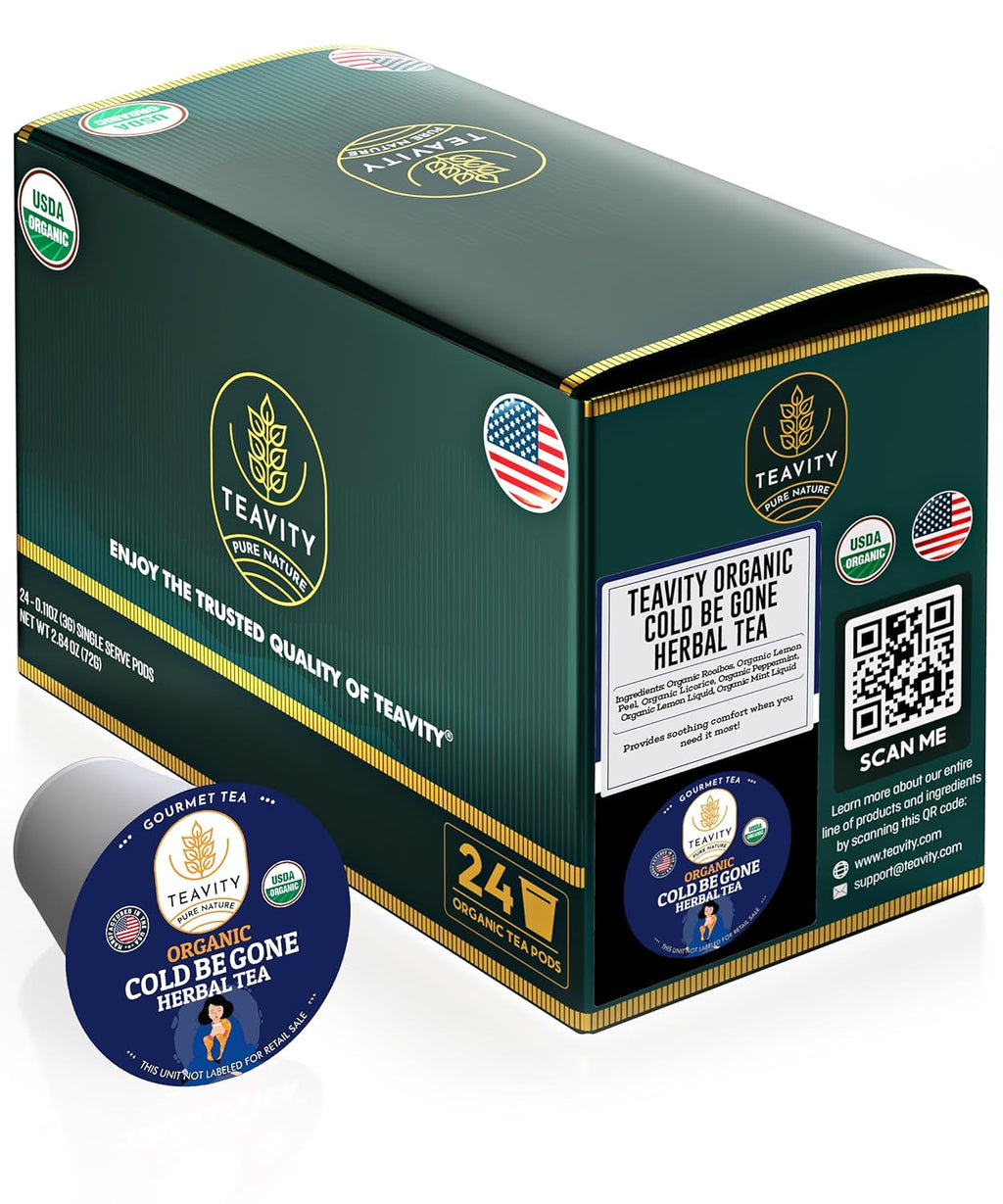 Organic Rooibos Tea Pods for Keurig with Lemon, Mint, Licorice - Unsweetened Decaf Tea for K Cup Brewing - Cold- Be-Gone by Teavity (24 Tea Pods)
