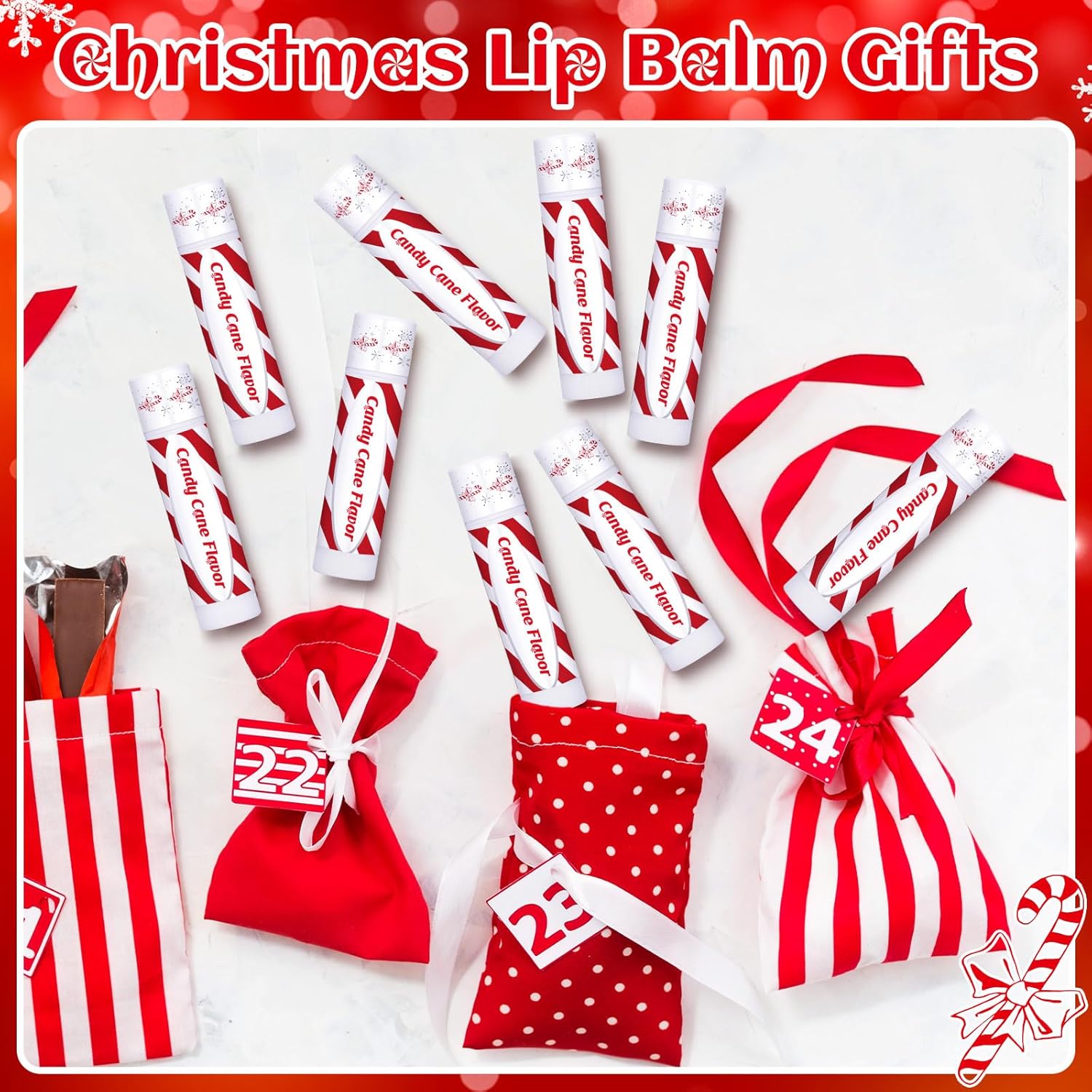 75 Pack Christmas Lip Balms Bulk Christmas Candy Peppermint Cane Scented Holiday Flavor Lip Balm Gifts Xmas Party Gifts Bulk Xmas Items Stocking Stuffers for Women Men Staff Employee (Candy)