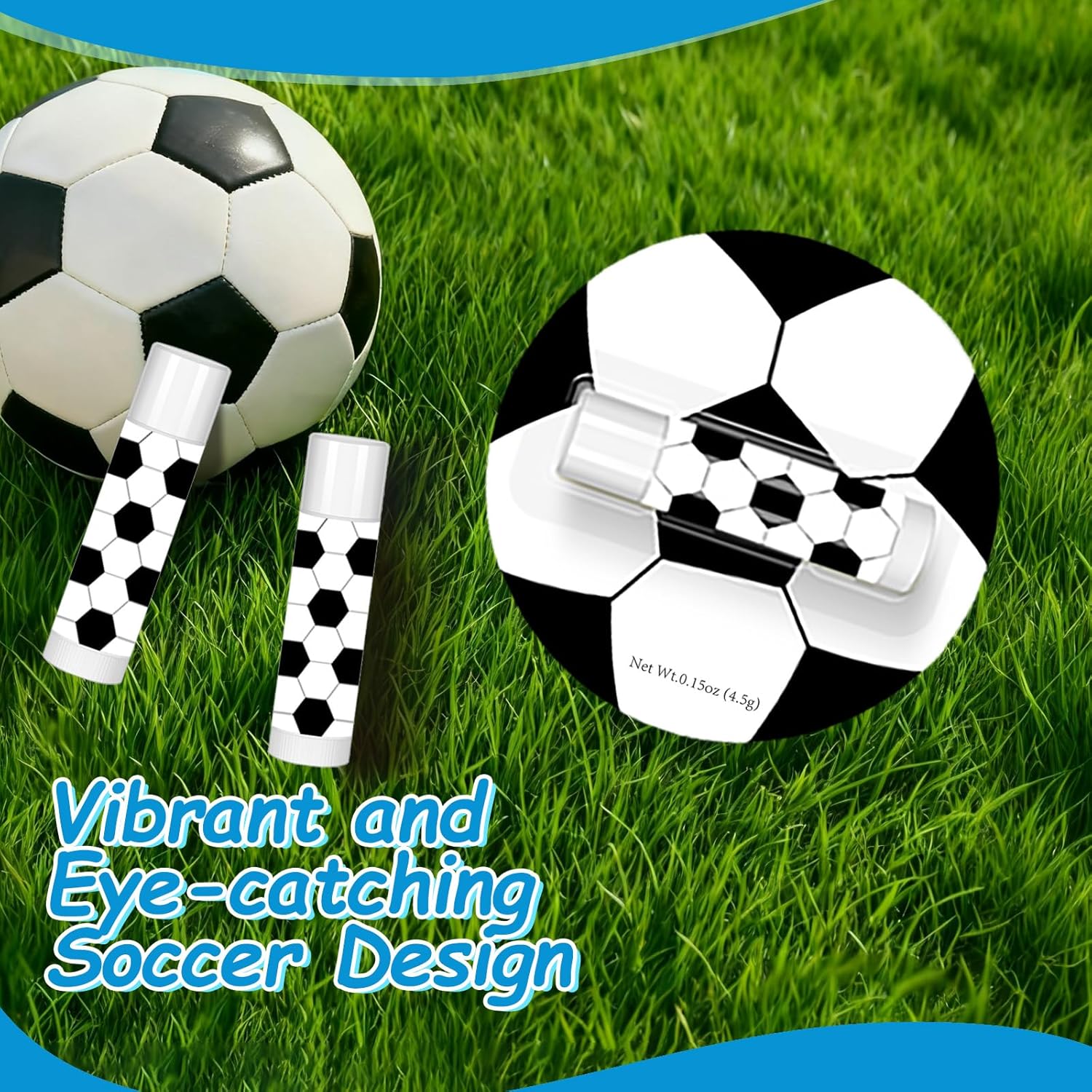 24 Pack Soccer Lip Balm for Soccer Theme Party Bulk Gifts,Beeswax Moisturizing Lip Balm,Vanilla Flavor Plumping Chapstick for Soccer Team Girls kids Men Women Sports Lovers