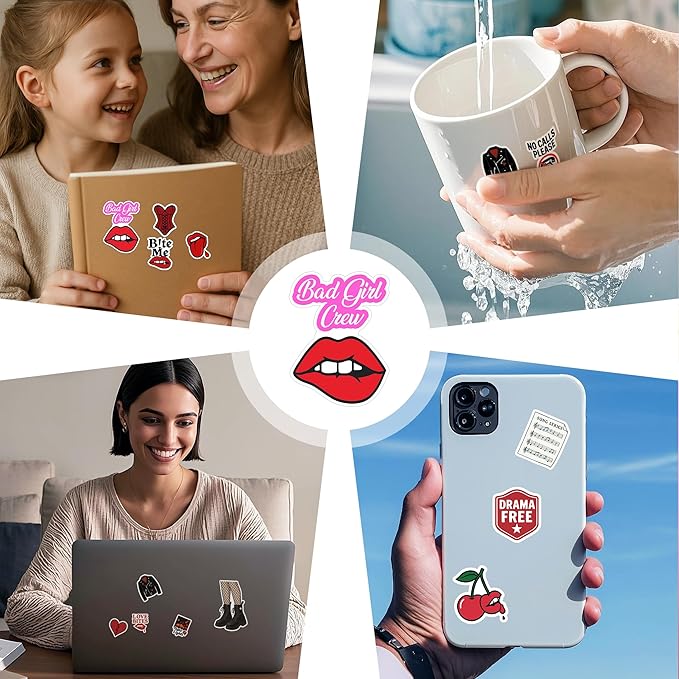 100 Pcs Downtown Girl Stickers, Aesthetic Trendy Y2K Sticker Red Black Vinyl Waterproof Decals for Car, Water Bottle Scrapbook Helmet Gift for Men Women Birthday Christmas