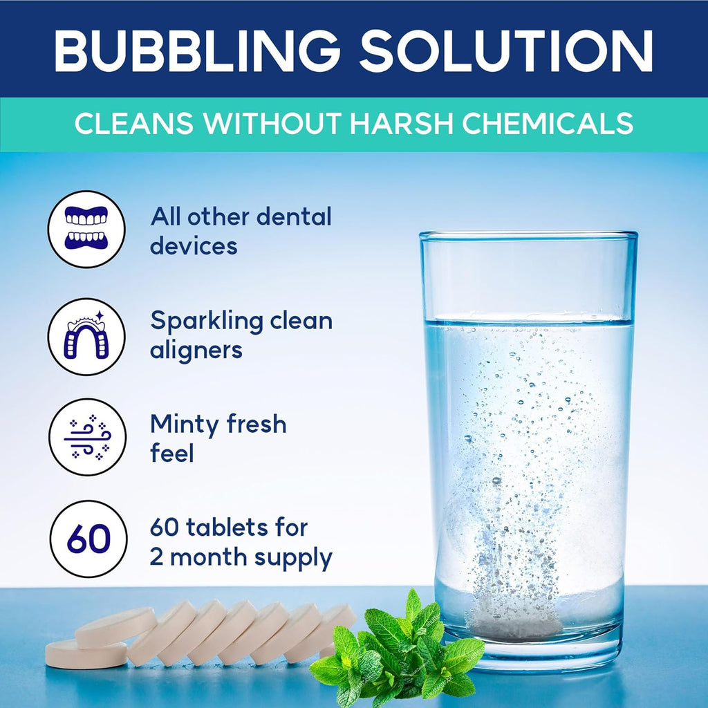 Cleaner Tablets for Difiney Anti Snoring Device: Retainer Cleaner for Invisalign, Night Guard– Deep Denture Cleaning – Odor, Stain & Plaque Remover – 60 Mint Tablets, 2-Month Supply