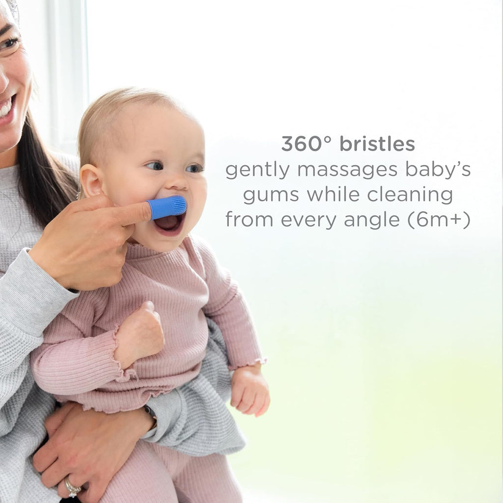 Ubbi Baby Silicone Finger Toothbrush with Storage Case, Food-Grade Platinum Silicone, Oral Care for Infants and Babies, 2 Pack, Polaris Blue