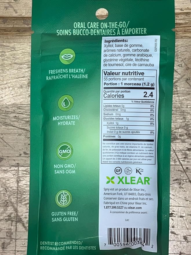 Spry On The Go Fresh Natural Xylitol Chewing Gum Dental Defense System - Aspartame-Free, Sugar-Free, Non-GMO (Spearmint, 55 Count - Pack of 12)