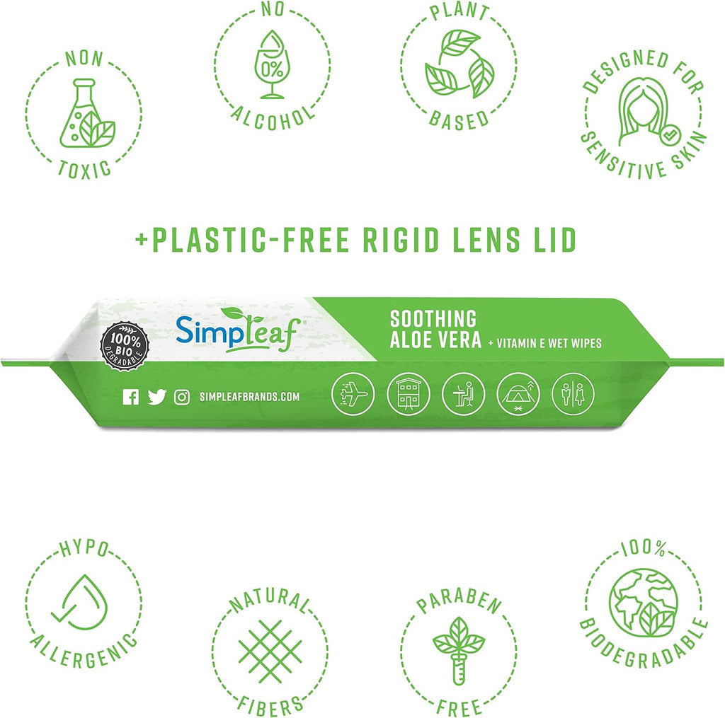 Simpleaf Flushable Wet Wipes Aloe Vera| Eco-Friendly, Paraben & Alcohol Free | Hypoallergenic & Safe for Sensitive Skin | Soothing Aloe Formula | (24 x 25 Counts Convenient Pack) 600 Counts Total
