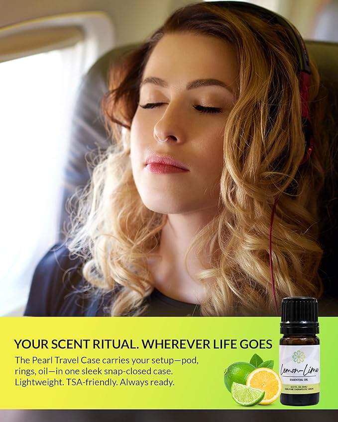 Essence Pearl Travel Case - Wearable Aromatherapy Kit with Nasal Diffuser Rings, Soaking Bay, and 5mL Essential Oil – Portable Wellness Gift Set for On-The-Go Self Care