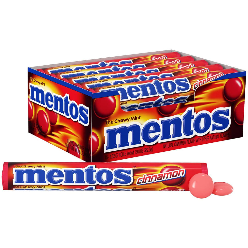 Mentos Chewy Mint Candy Roll, Cinnamon Mint Candies, 14 Pieces Per Roll, 15 Count Party Pack