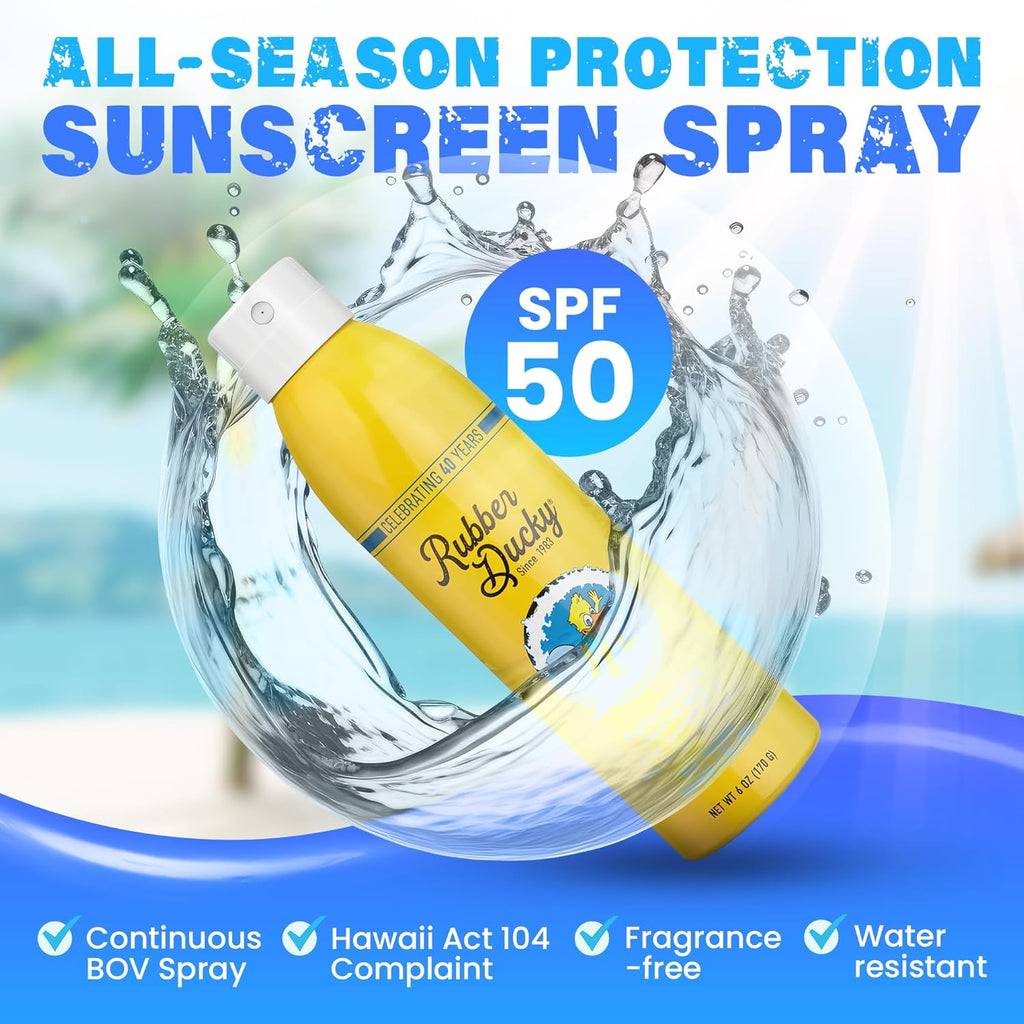 Rubber Ducky SPF 50 Sunscreen Spray 6oz + SPF 44 Lip Balm Vanilla 3 Pack