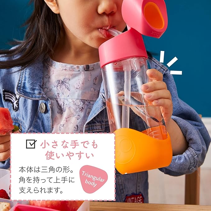 b.box 20oz Tritan Kids Water Bottle –Toddler Drink Bottle with Straw for School, Daycare, Travel w/Easy-Grip Triangular Design, Leak Proof Lid & Handle, BPA Free, Dishwasher Safe (Indigo Rose)