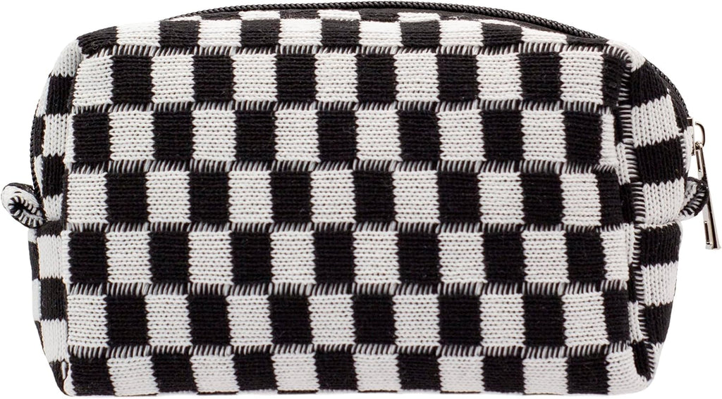 PAZIMIIK Checkered Makeup Bag for Purse Portable Zipper Make Up Pouch Small Cosmetic Case for Travel Accessories (Black)