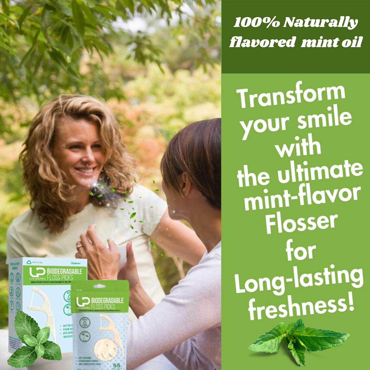 Plant Based Naturally Mint Infused Floss Picks(220pcs) with Travel Case | Biodegradable Straw Wheat Handle | Thin Single Thread Flosser, Shred-Resistant- Easy Glide for Plaque Removal & Gentle on Gum