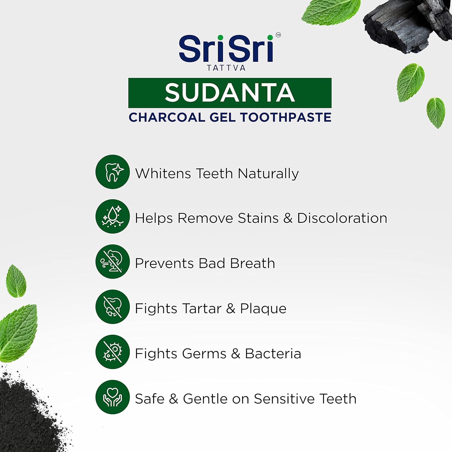 Sri Sri Tattva Sudanta Charcoal Toothpaste Gel – SLS, Fluoride Free Herbal Toothpaste with Neem & Ayurvedic Herbs – Natural Teeth Whitening, Fresh Breath, Oral & Gum Health – 100g Tube (Pack of 2)