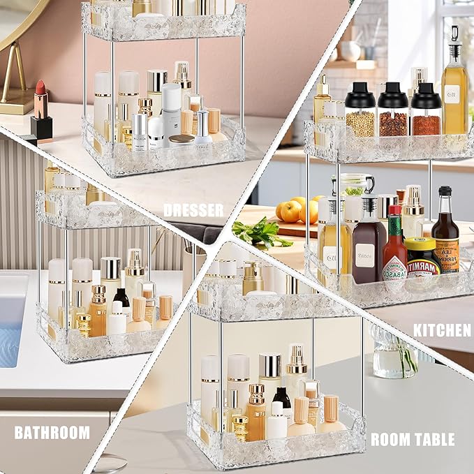 2-Tier Bathroom Counter Organizer Countertop Storage, Dresser Organizer Vanity Tray for Makeup, Perfume Organizer Cosmetics Skincare Shelf - Clear