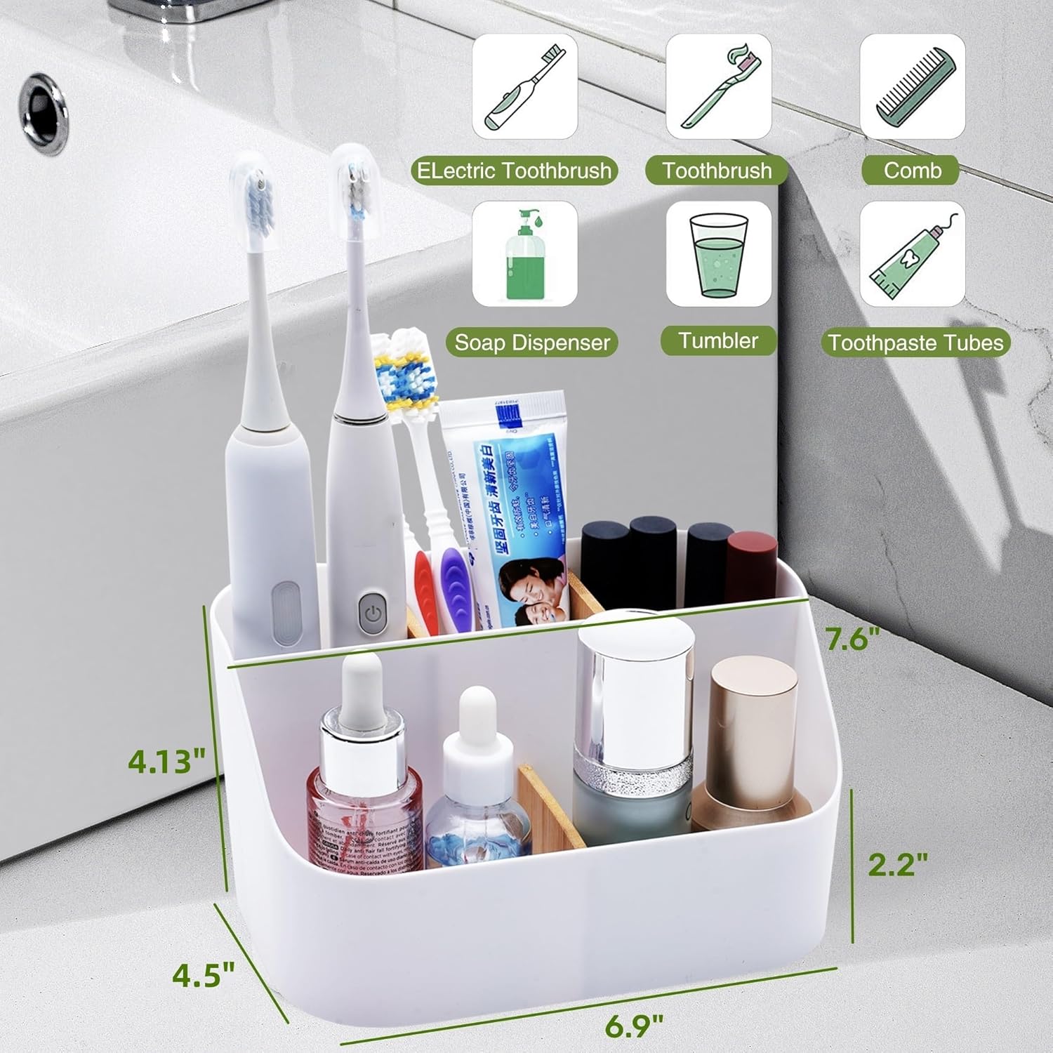 Electric Toothbrush Holders for Bathrooms,White Tooth Brushing Holder,Kids Toothpaste Holder with Dividers,Bathroom Countertop Organizer,Tooth Brush Storage Caddy for Sink Vanity Office