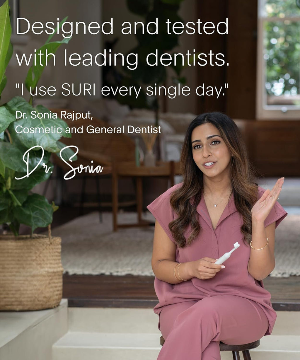 SURI 1.0 Sonic Electric Toothbrush |1 Month+ Battery | Designed in California | Sustainable Electric Toothbrush for Adults | Travel Toothbrushes | Tooth Brush | White
